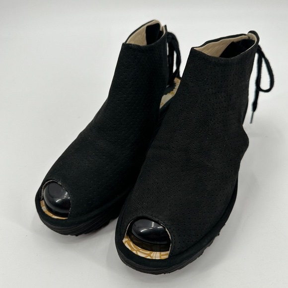 Shoes - Black Peep Toe Platform Ankle Booties